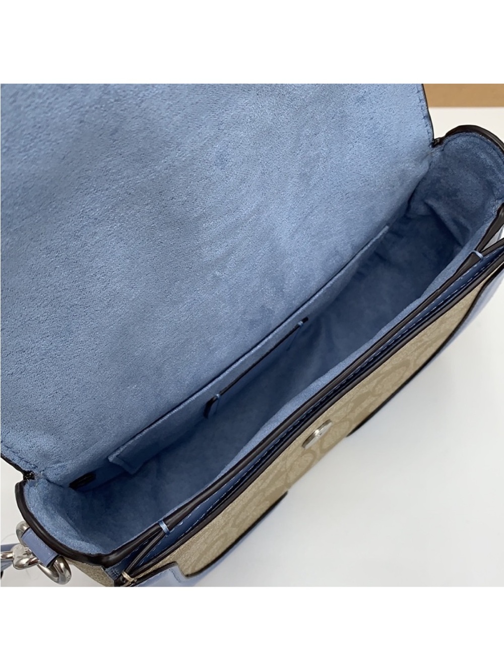 COACH Georgie Saddle Bag In Signat Canvas COLOR:
Silver/Light Khaki/Marble
Blue - Picture 12 of 16